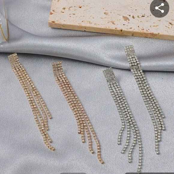 Long Tassel Drop Rhinestone Earrings In Silver Tone - Picture 9 of 11